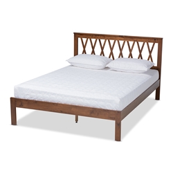 Baxton Studio Malene Mid-Century Modern Walnut Finished Wood Queen Size Platform Bed